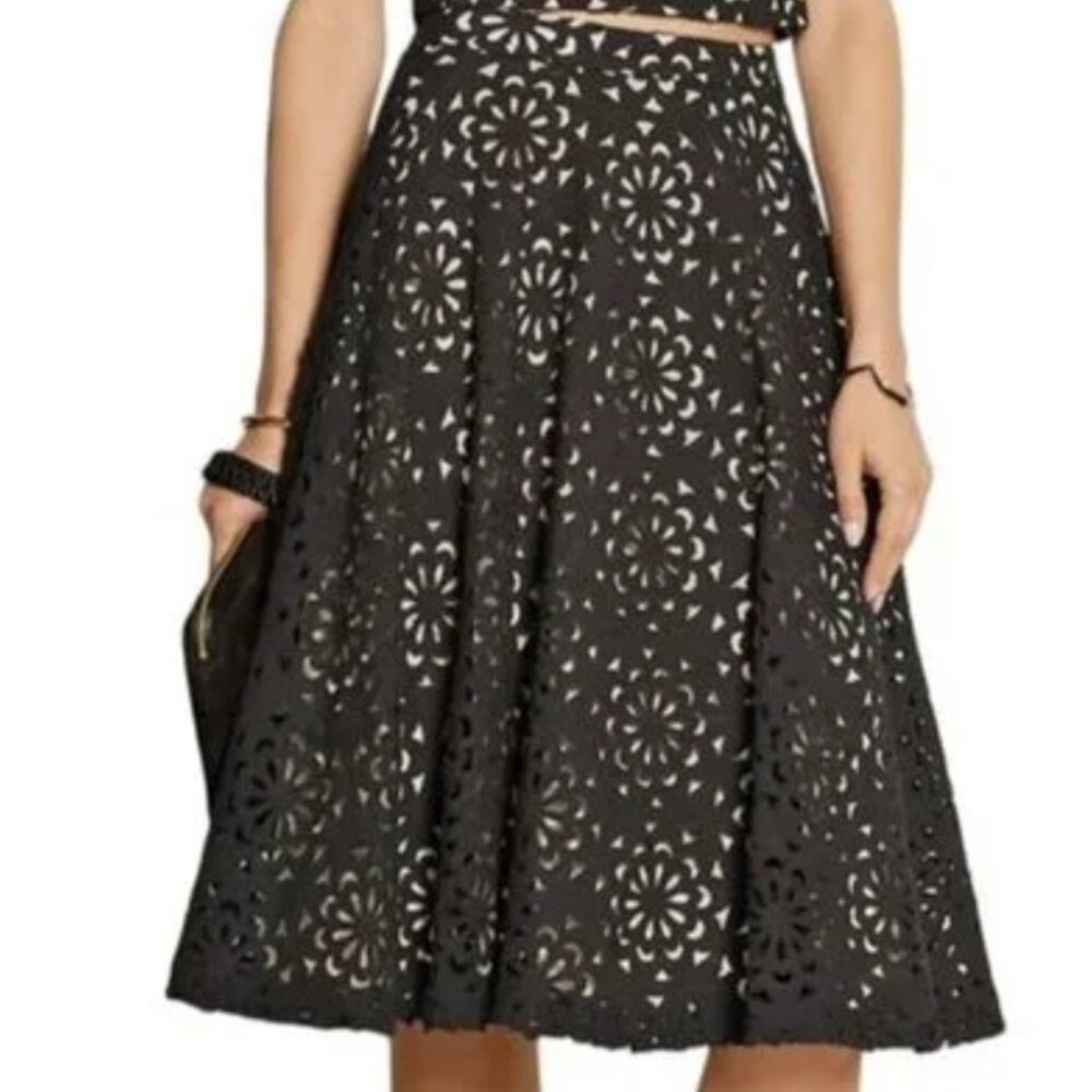 Alice + Olivia Women's Viviana Mid-Skirt Floral Black and Beige 4